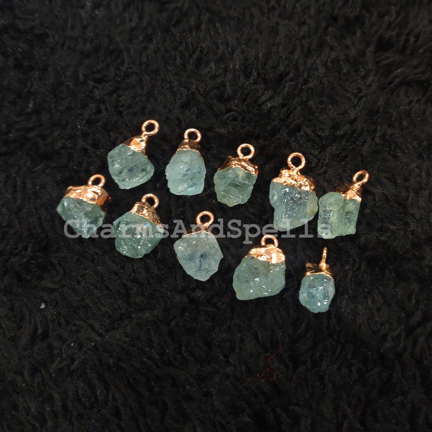 Raw Aquamarine Charm | Electroplated Rough Pendant Birthstone Connector