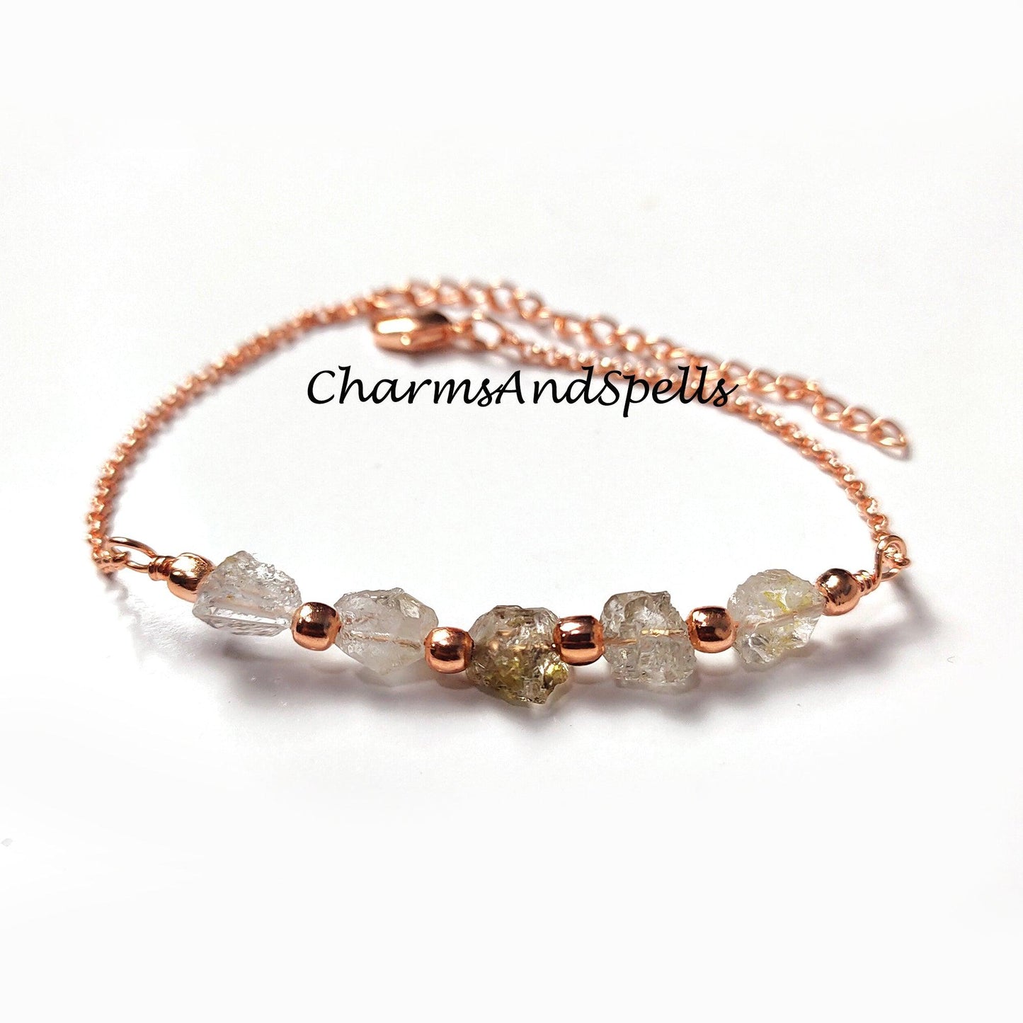 Raw Herkimer Crystal Bracelet| Healing Gemstone Jewelry| Ethnic Crystal Bracelet