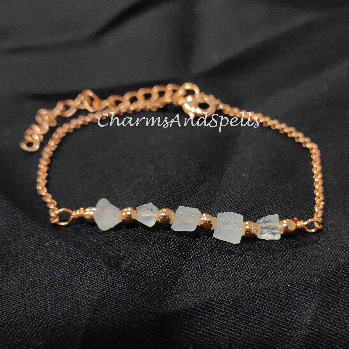 Raw Moonstone Bracelet| Healing Gemstone Bracelet| Dainty Crystals