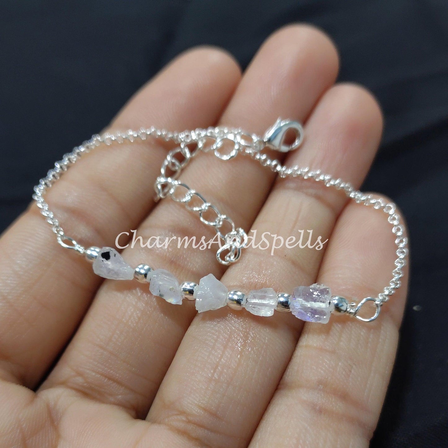 Raw Moonstone Bracelet| Healing Gemstone Bracelet| Dainty Crystals
