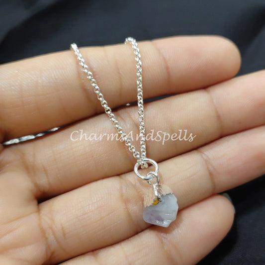 Raw Rainbow Moonstone Necklace | Electroplated Birthstone Jewelry
