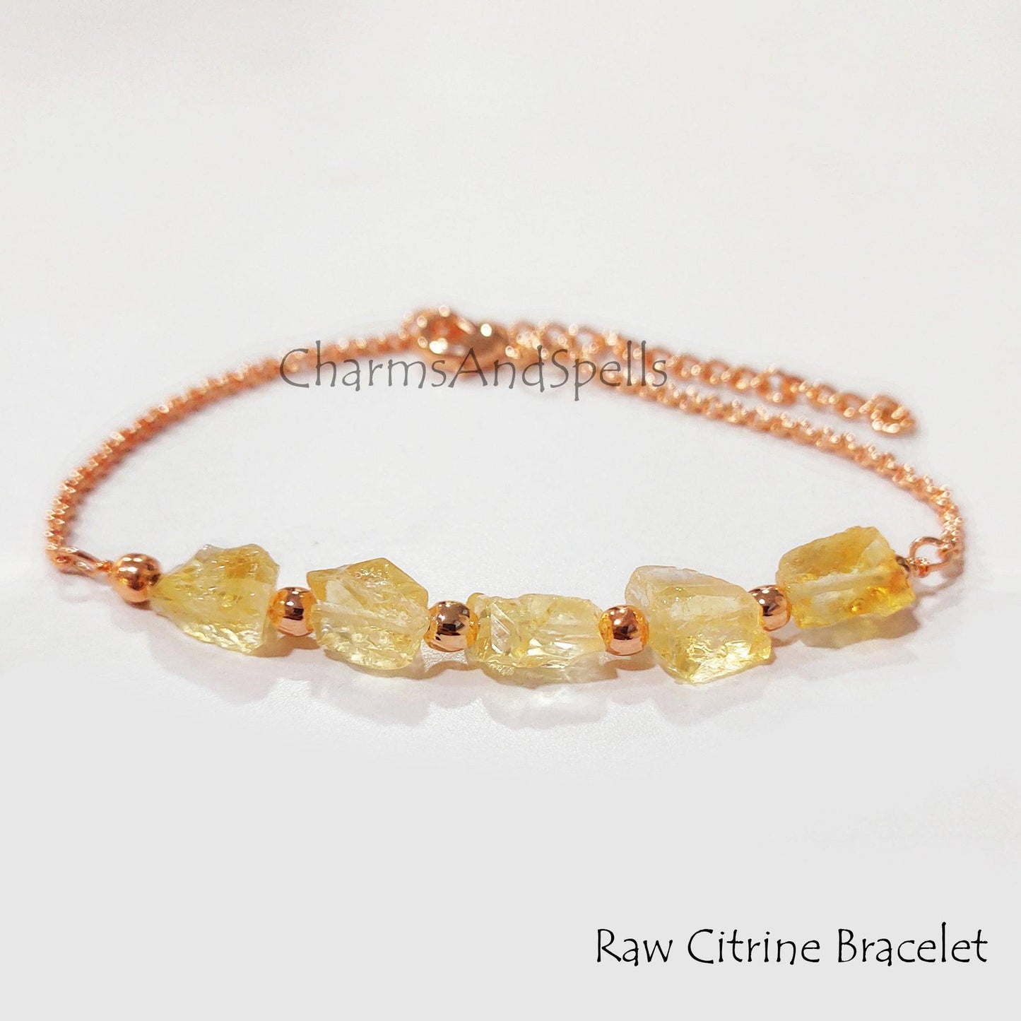Natural Raw Citrine Bracelet | Rough Crystal Birthstone Adjustable Handmade