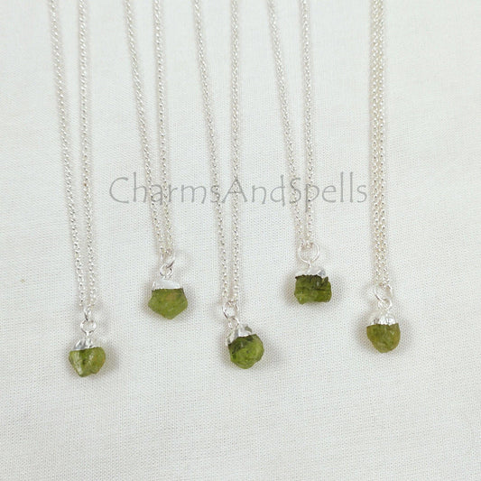 Raw Peridot Necklace | Birthstone Jewelry | Natural Stone Necklace