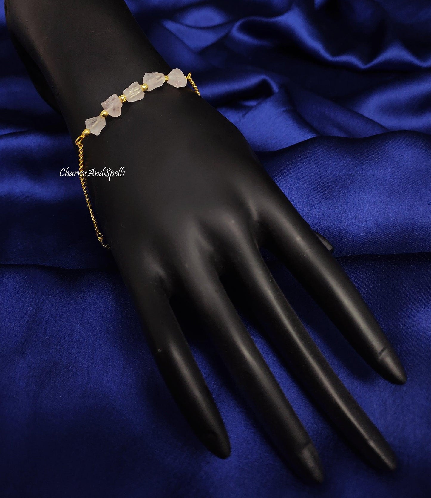 Natural Rough Rose Quartz Bracelet | Raw Nugget Adjustable Gemstone Boho Jewelry