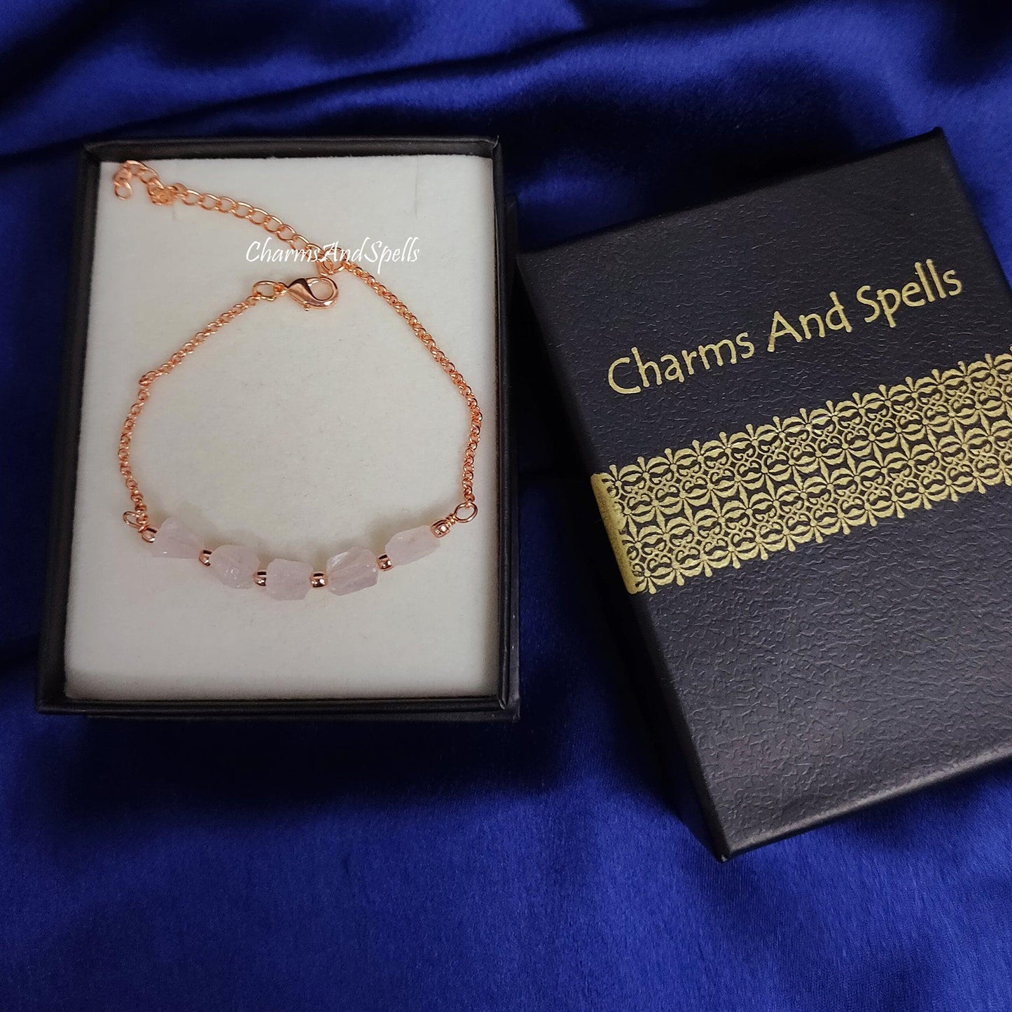 Natural Rough Rose Quartz Bracelet | Raw Nugget Adjustable Gemstone Boho Jewelry