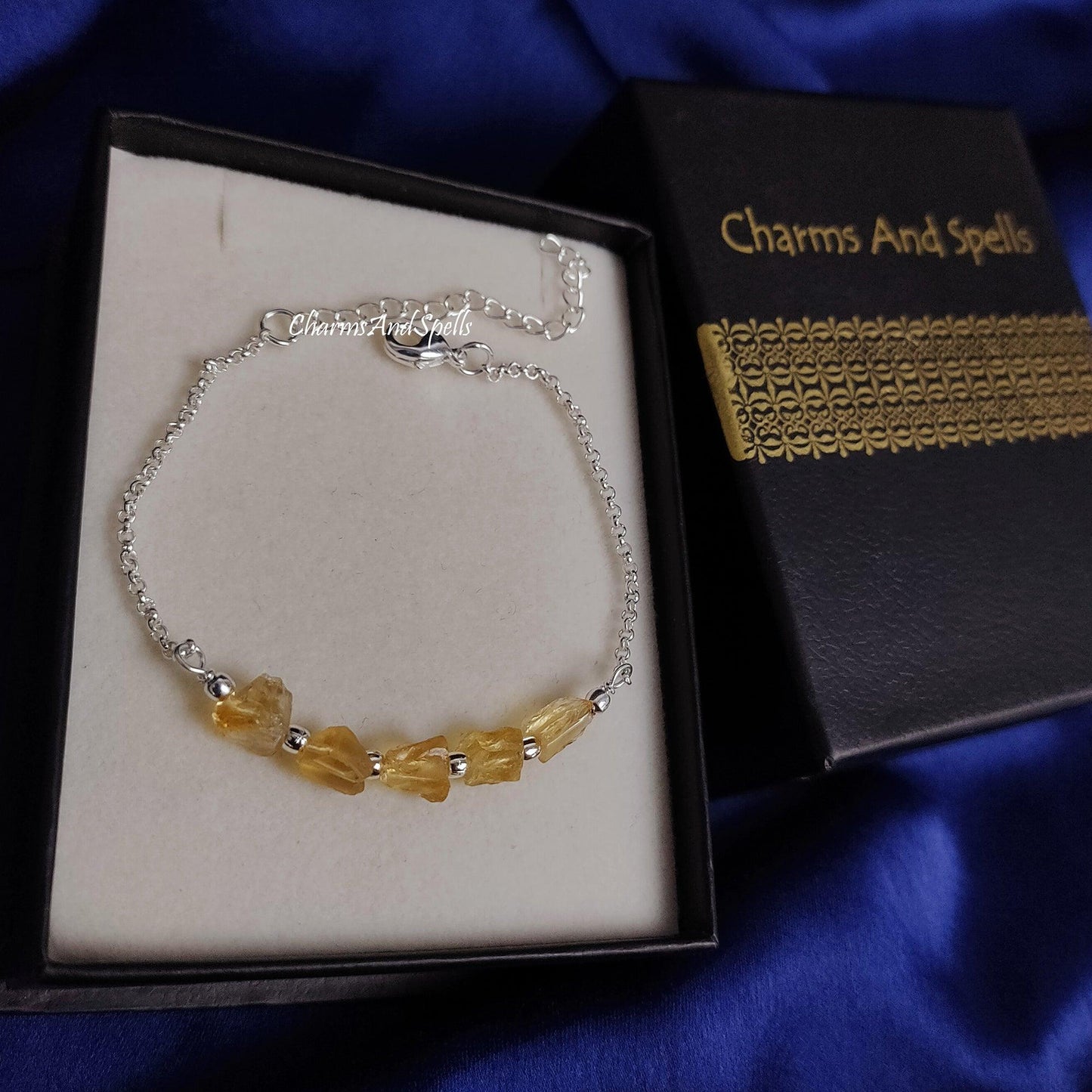 Natural Raw Citrine Bracelet | Rough Crystal Birthstone Adjustable Handmade