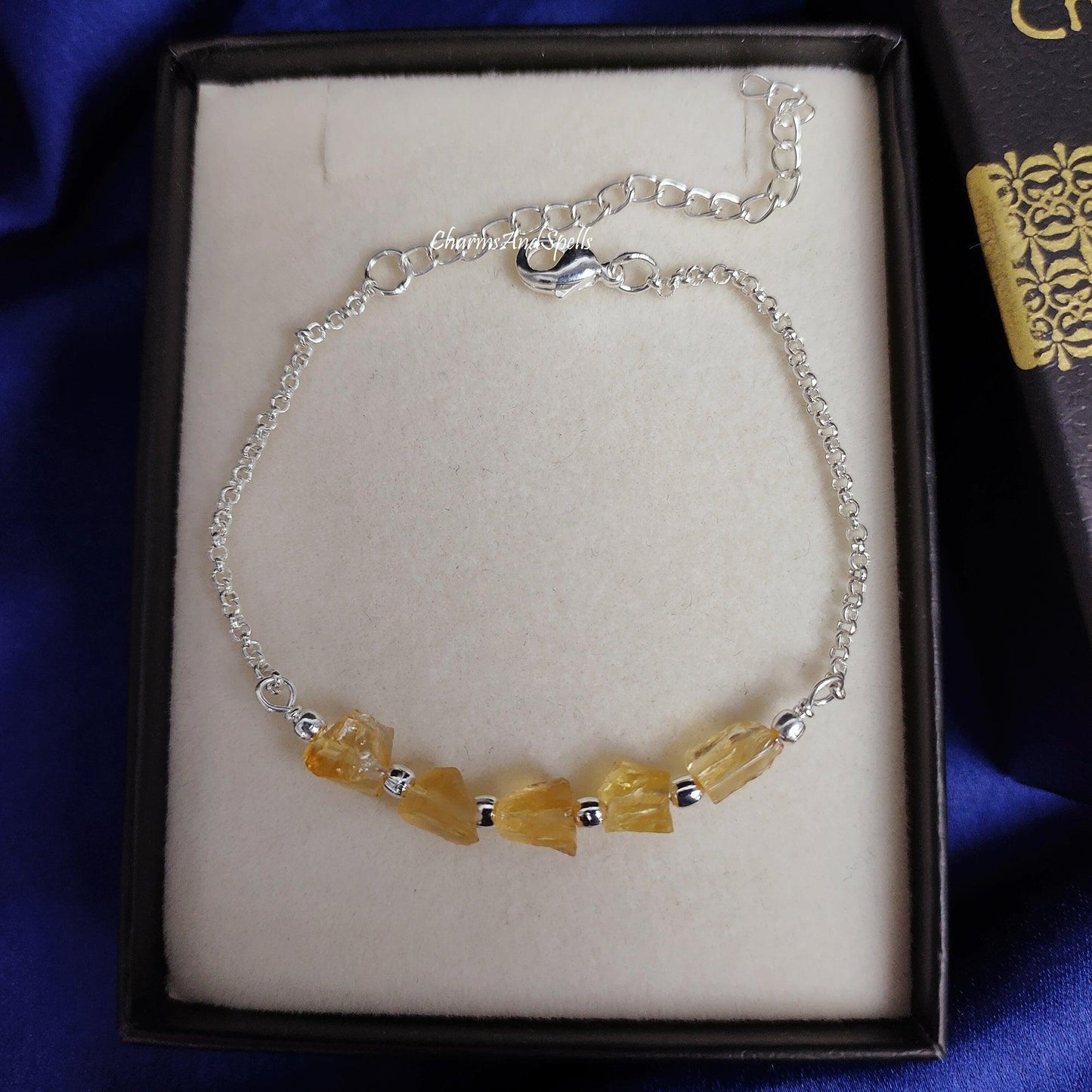 Natural Raw Citrine Bracelet | Rough Crystal Birthstone Adjustable Handmade