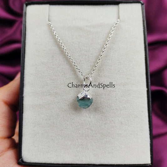 Raw Neon Apatite Necklace | Natural Gemstone Pendant Yellow Gold Jewelry