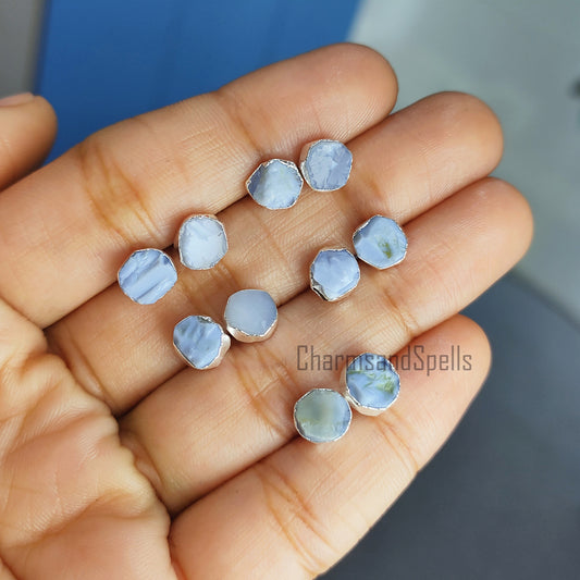Raw Blue Opal Stud Earrings | Natural Crystal Earrings October Birthstone