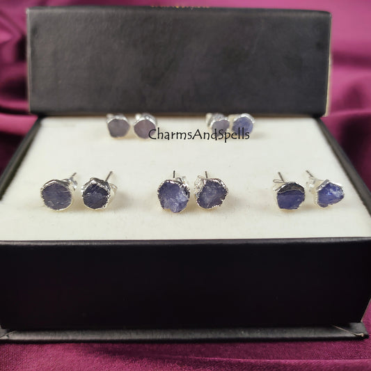 Raw Tanzanite Stud Earrings| Tiny Crystal Gemstone Jewelry| Bridesmaid Gift