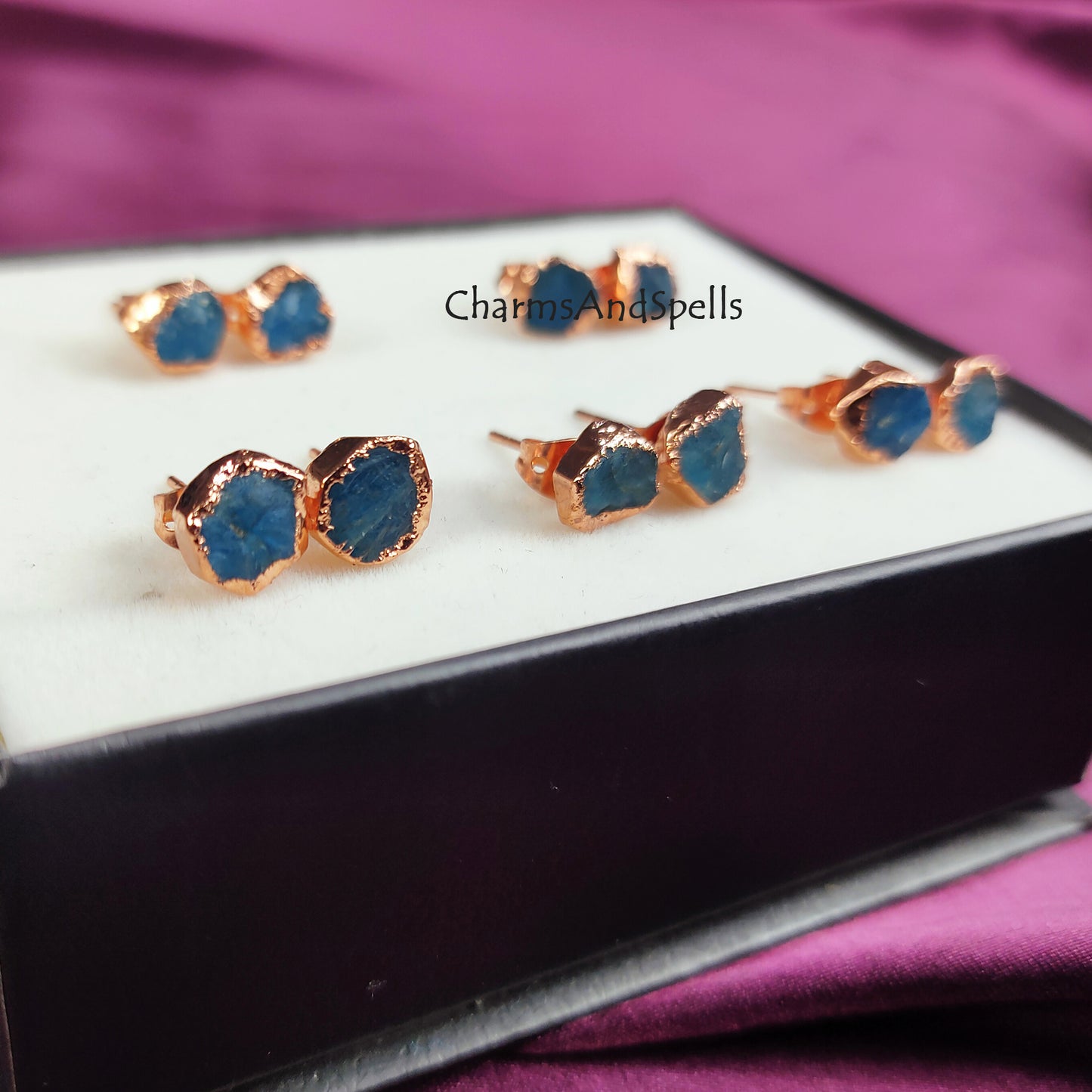 Raw Neon Apatite Stud Earrings | Natural Crystal Earrings Healing Stone