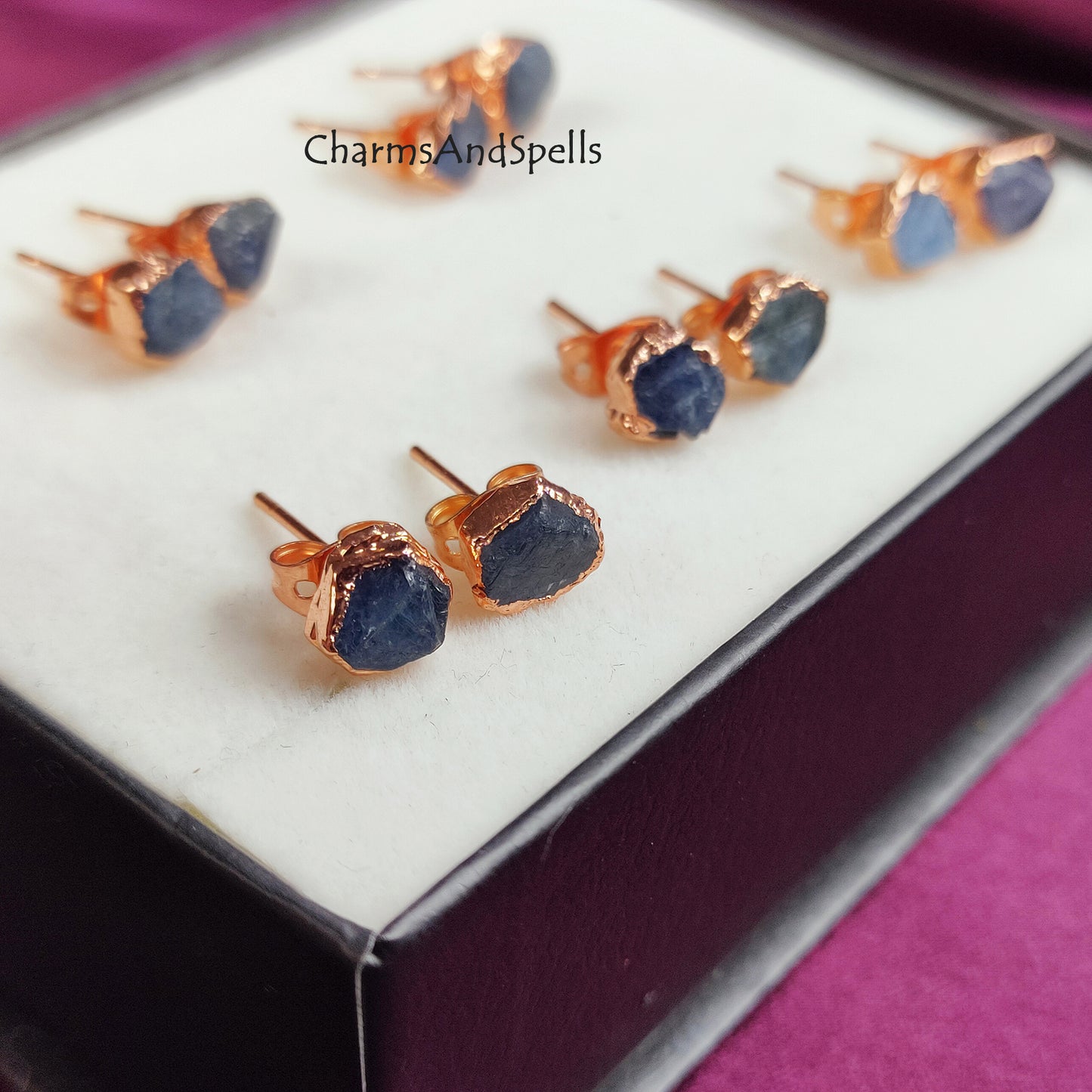 Raw Sapphire Stud Earrings jewelry