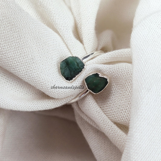 Raw Emerald Ring | Natural May Birthstone Green Gemstone Dainty Jewelry