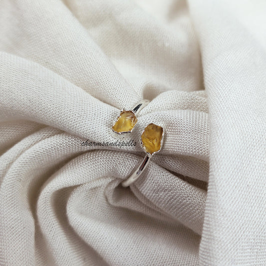 Natural Citrine Ring | Gold Electroplated Raw Crystal Jewelry