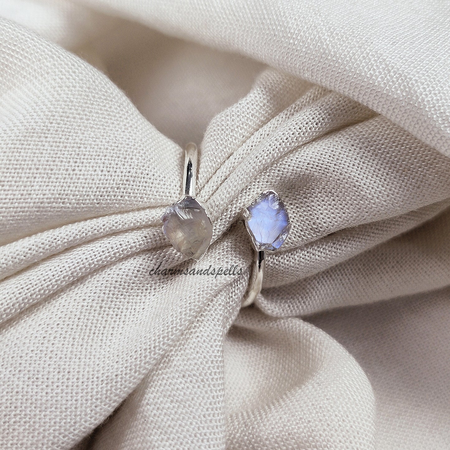 Blue Fire Moonstone Ring | July Birthstone, Raw Moonstone Handmade Jewelry