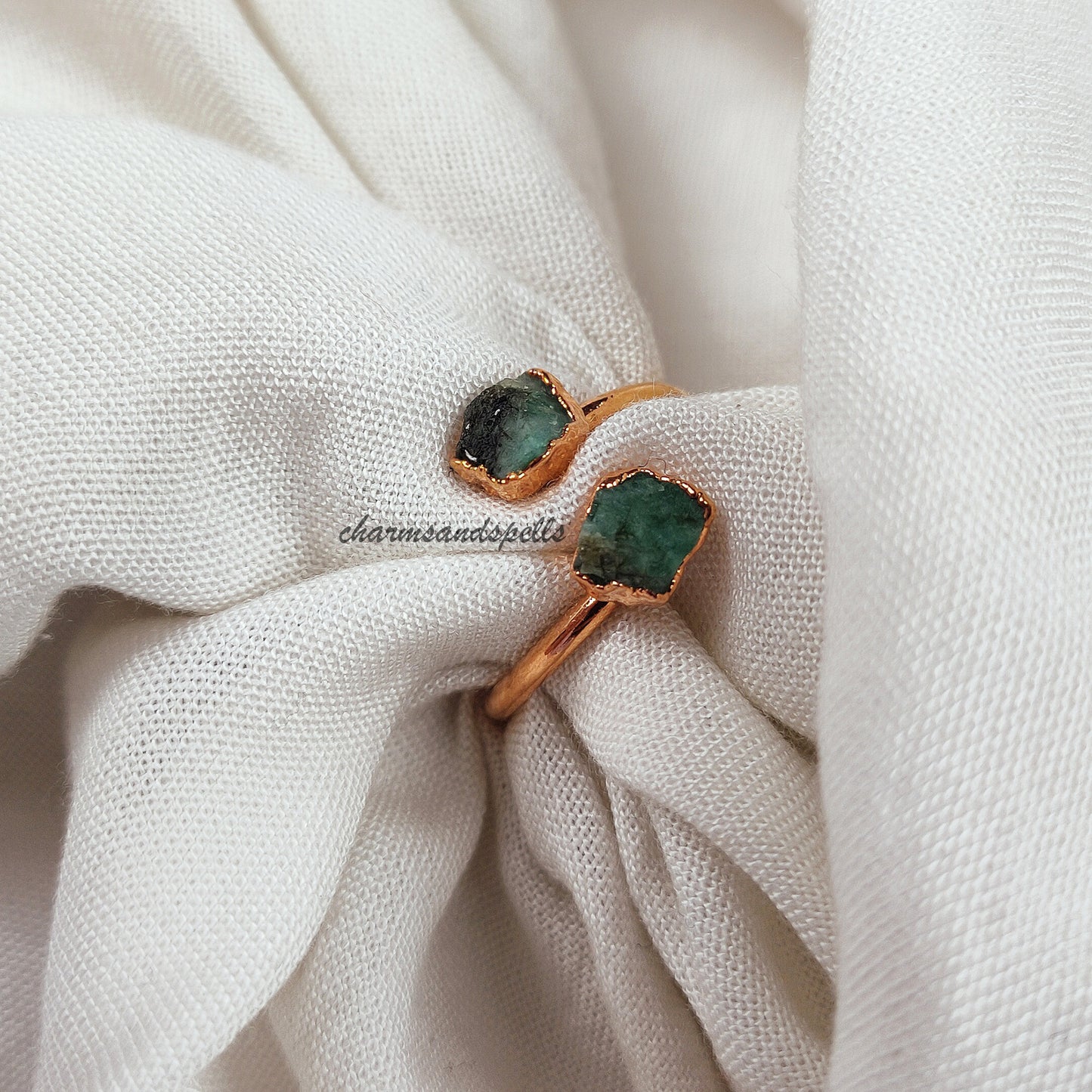 Raw Emerald Ring | Natural May Birthstone Green Gemstone Dainty Jewelry
