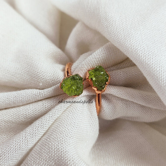 Raw Peridot Ring | Natural August Birthstone Healing Crystal Gemstone