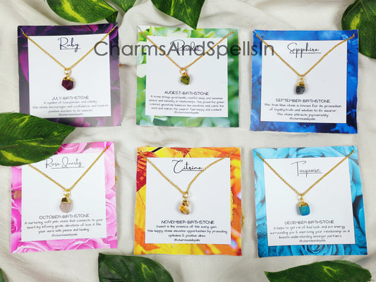 Natural Raw Birthstone Necklace | Healing Gemstone Jewelry