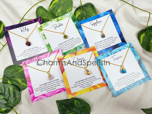 Natural Raw Birthstone Necklace | Healing Gemstone Jewelry