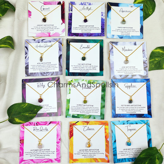 Natural Raw Birthstone Necklace | Boho Gemstone Jewelry