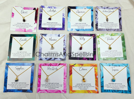 Natural Raw Birthstone Necklace | Boho Gemstone Jewelry