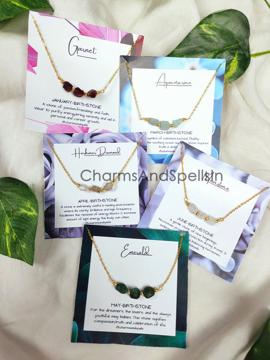 Raw Natural Gemstone Necklace | Personalized Birthstone Jewelry