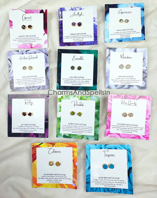 Natural Rough Gemstone Stud Earrings | Birthstone Jewelry