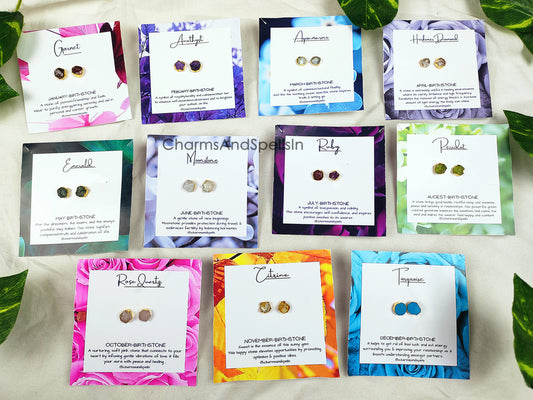 All Birthstone Stud Earrings | Natural Raw Gemstone Healing Jewelry