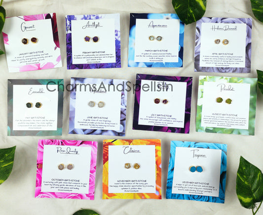 Rough Healing Gemstone Stud Earrings | Natural Birthstone Jewelry