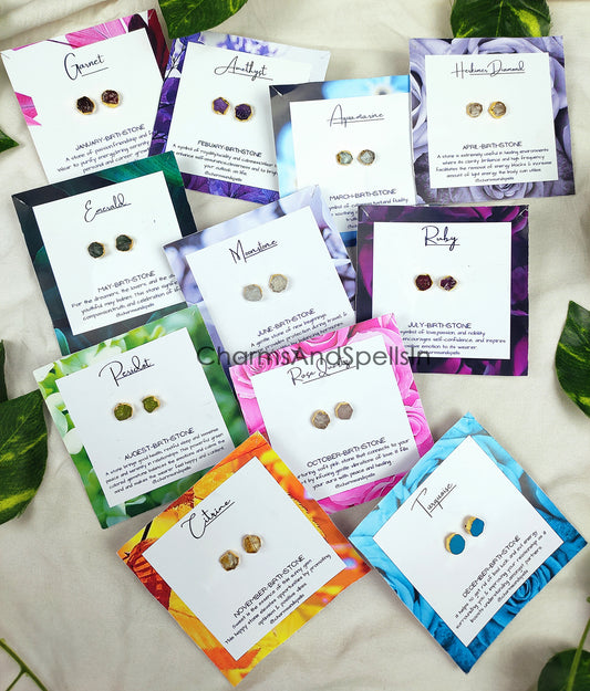 All Birthstone Stud Earrings | Natural Raw Gemstone Healing Jewelry