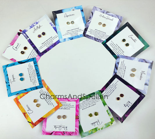 Rough Healing Gemstone Stud Earrings | Natural Birthstone Jewelry