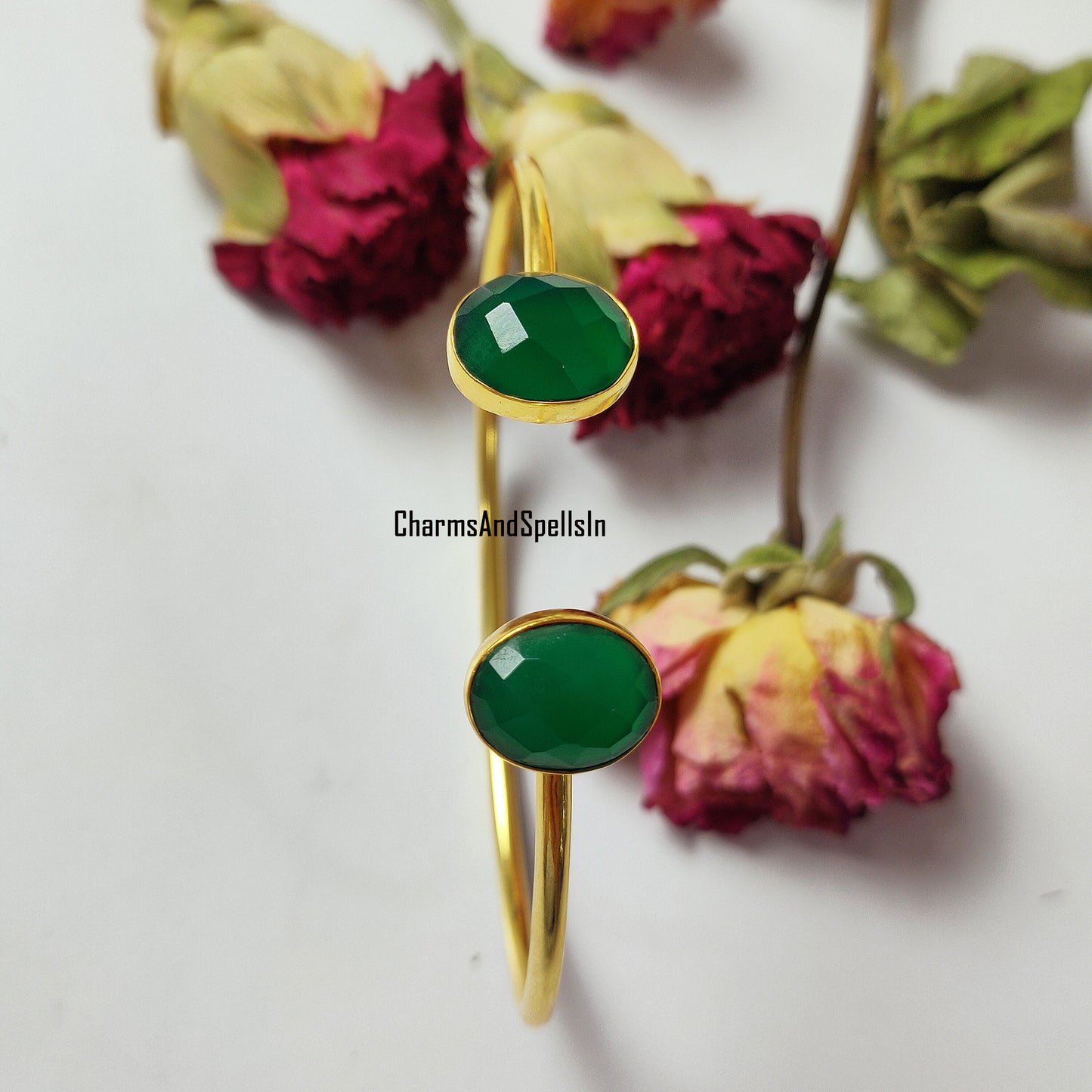 Genuine Green Onyx Bangle, Cuff Bangle, Women Bangle, Handmade Jewelry, Adjustable Bangle, Onyx Jewelry, Anniversary Bangle, Gift For Her