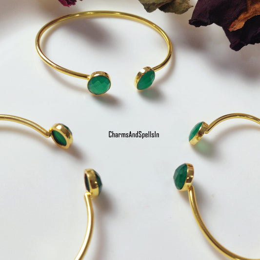 Genuine Green Onyx Cuff Bangle | Handmade Adjustable Gemstone Jewelry