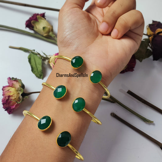 Genuine Green Onyx Cuff Bangle | Handmade Adjustable Gemstone Jewelry