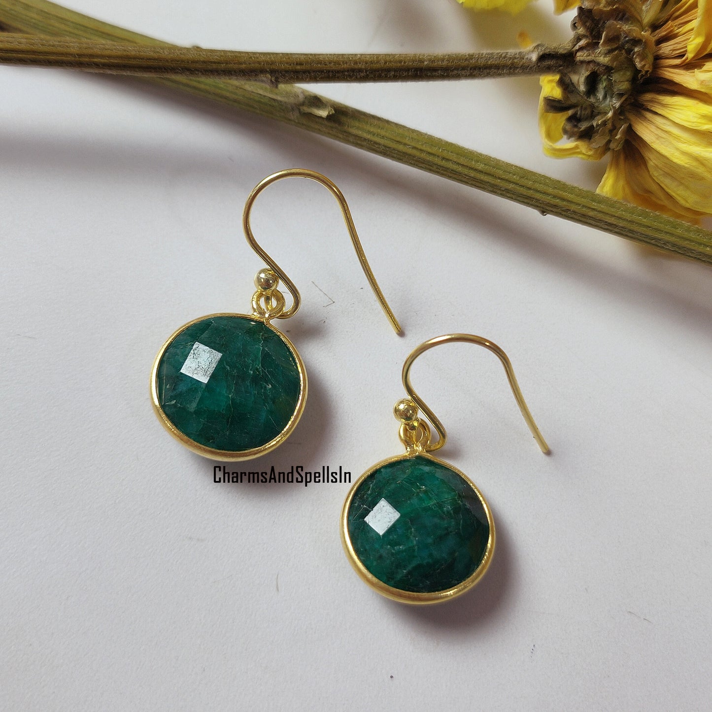 Green Emerald Earrings | 14K Gold Plated May Birthstone Boho Jewelry