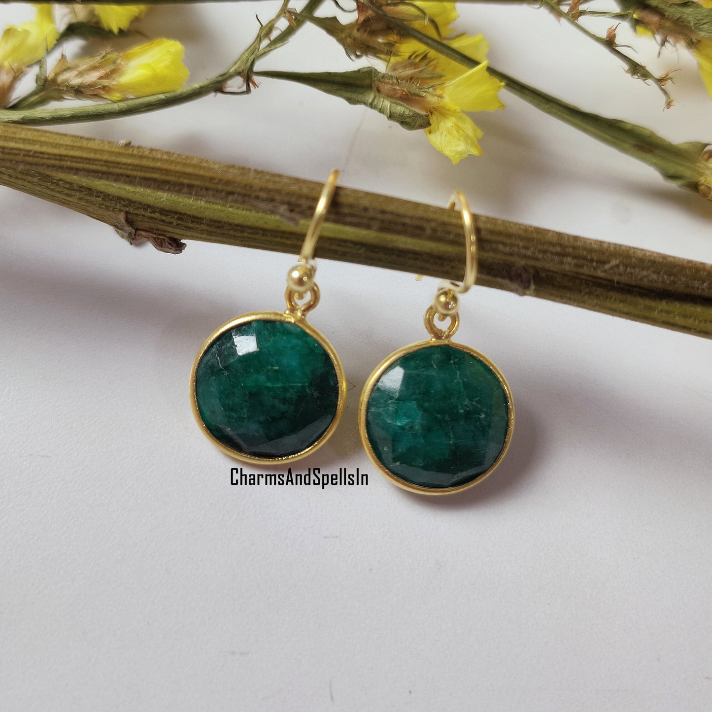 Green Emerald Earrings | 14K Gold Plated May Birthstone Boho Jewelry