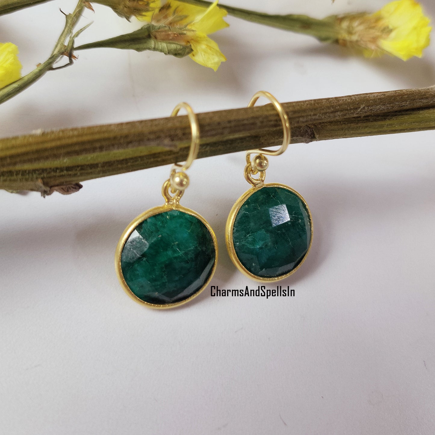 Green Emerald Earrings | 14K Gold Plated May Birthstone Boho Jewelry