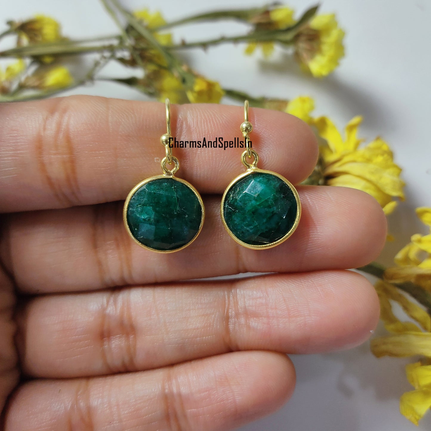 Green Emerald Earrings | 14K Gold Plated May Birthstone Boho Jewelry