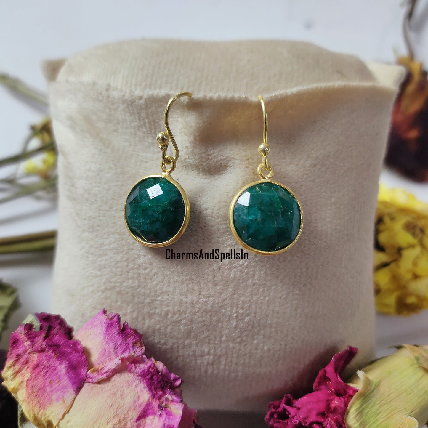 Green Emerald Earrings | 14K Gold Plated May Birthstone Boho Jewelry