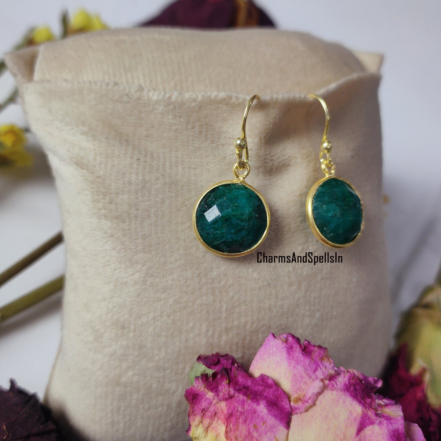 Green Emerald Earrings | 14K Gold Plated May Birthstone Boho Jewelry