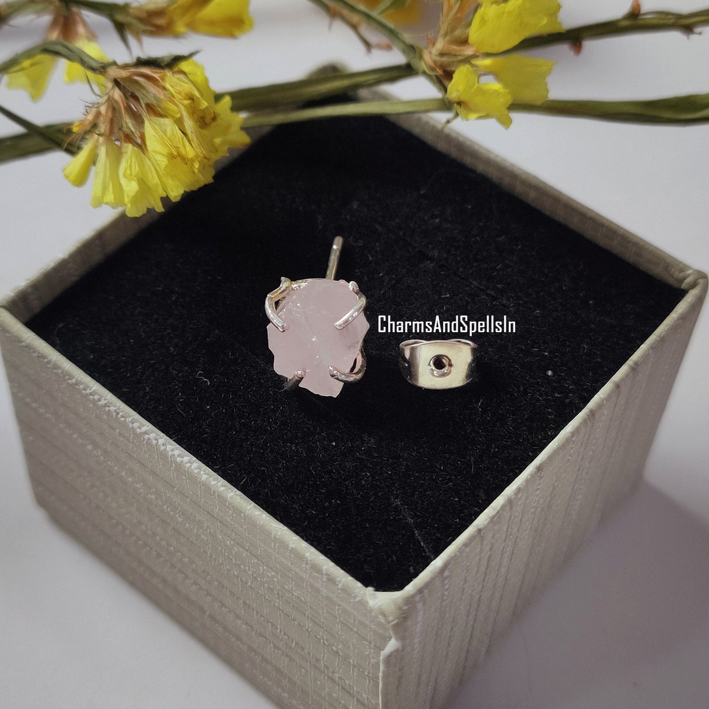 Genuine Raw Rose Quartz Stud Earring, Healing Quartz Earring, Post Earring, Pink Rose Quartz Gemstone Earring, Birthday Gift, Gift For Her