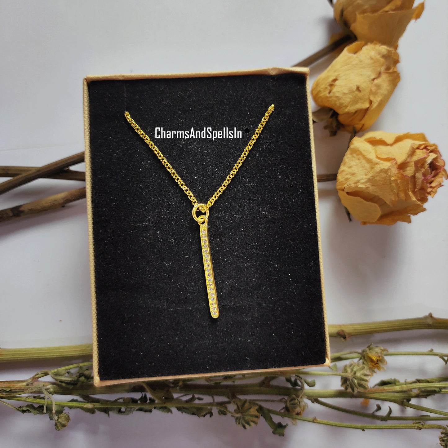 Cubic Zirconia Bar Pendant Necklace, 14K Gold Plated Necklace, Handmade Necklace, Woman Jewelry, CZ Charm Necklace, Birthday Gifts for Her
