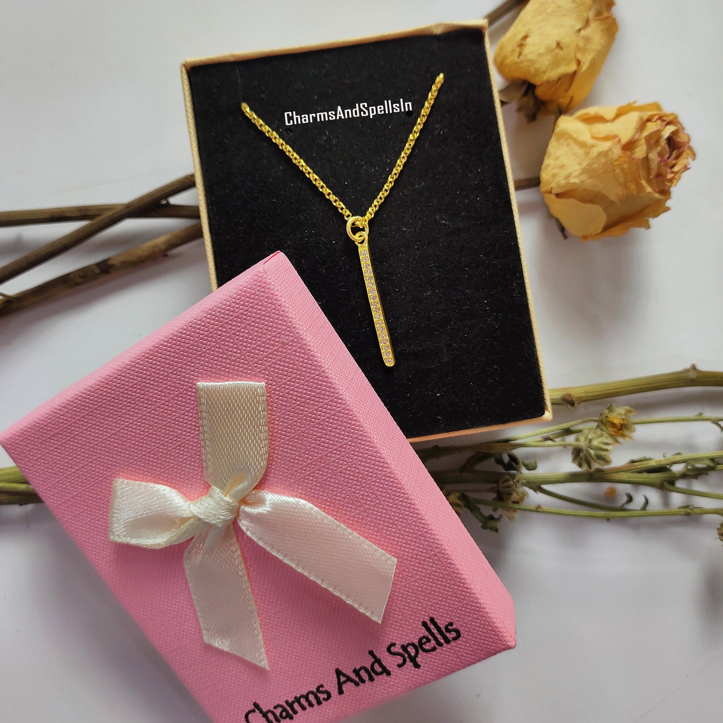 Cubic Zirconia Bar Pendant Necklace, 14K Gold Plated Necklace, Handmade Necklace, Woman Jewelry, CZ Charm Necklace, Birthday Gifts for Her