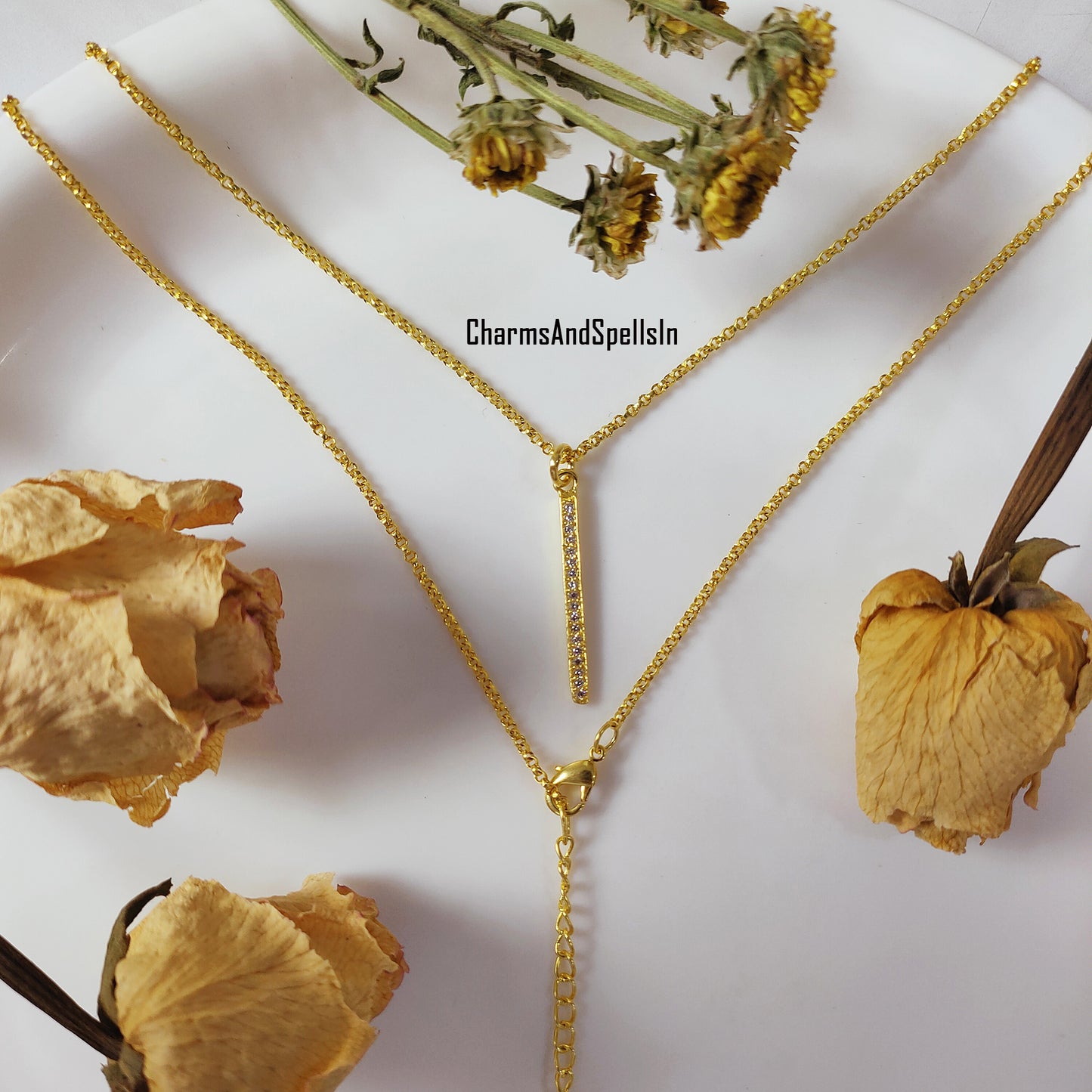Cubic Zirconia Bar Pendant Necklace, 14K Gold Plated Necklace, Handmade Necklace, Woman Jewelry, CZ Charm Necklace, Birthday Gifts for Her