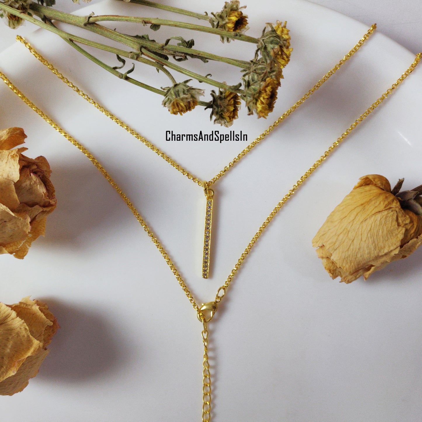 Cubic Zirconia Bar Pendant Necklace, 14K Gold Plated Necklace, Handmade Necklace, Woman Jewelry, CZ Charm Necklace, Birthday Gifts for Her