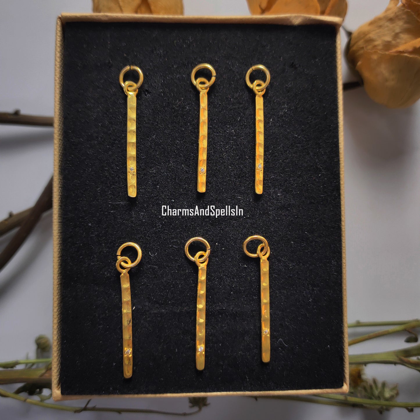 Dainty CZ Bar Pendant Necklace | Hammered Cubic Zirconia Handmade