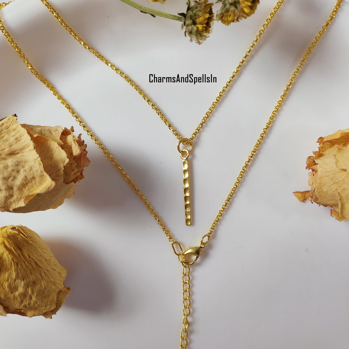 Dainty CZ Bar Pendant Necklace | Hammered Cubic Zirconia Handmade