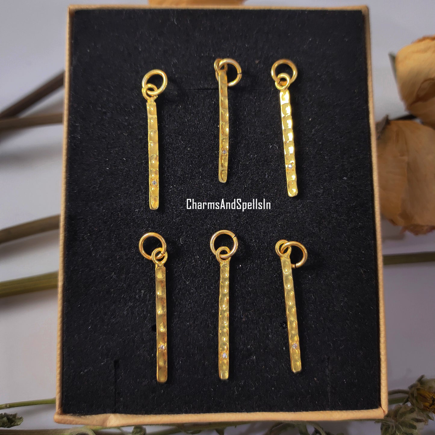 Dainty CZ Bar Pendant Necklace | Hammered Cubic Zirconia Handmade