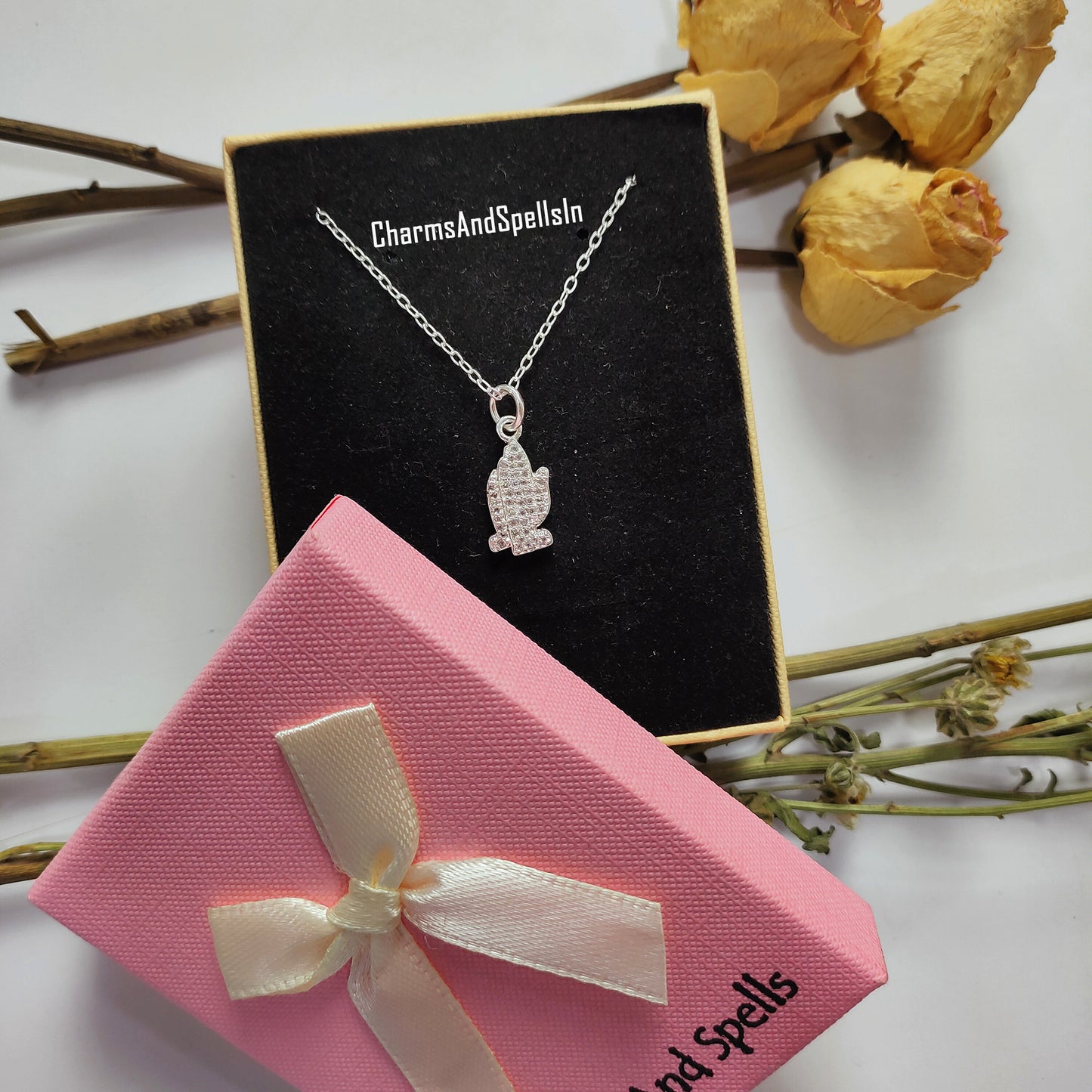 Beautiful Cubic Zirconia Hand Charm Necklace, 925 Silver Plated Necklace, Bohemian Jewelry, CZ Hand Pendant, Unique Birthday Gift For Wife
