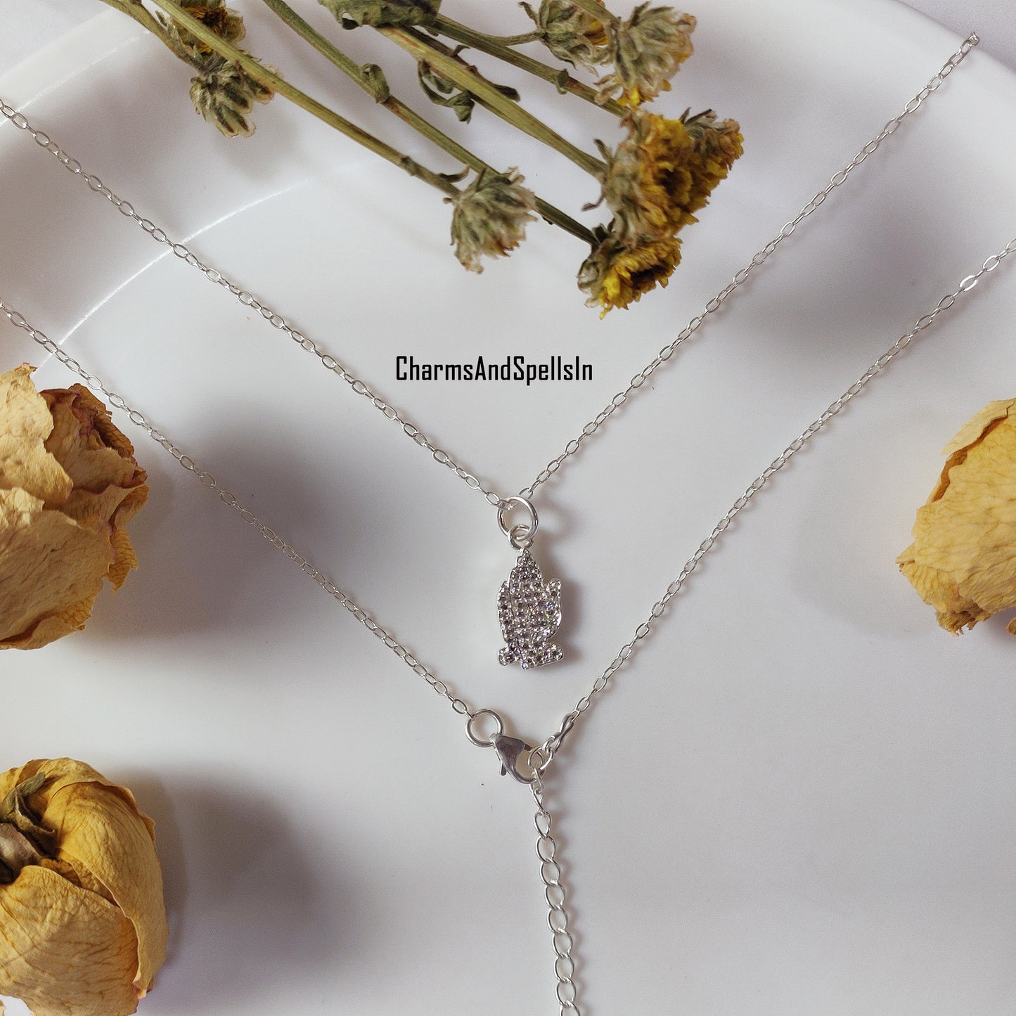 Beautiful Cubic Zirconia Hand Charm Necklace, 925 Silver Plated Necklace, Bohemian Jewelry, CZ Hand Pendant, Unique Birthday Gift For Wife